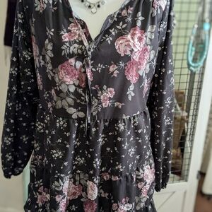 Floral Black and Pink Blouse Paired With Matching Necklace